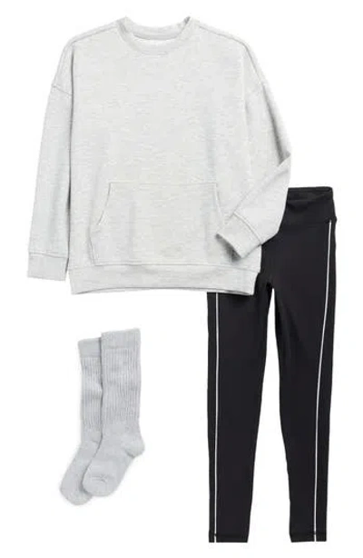 90 Degree By Reflex Kids' Sweatshirt, Leggings & Socks Set In Gray