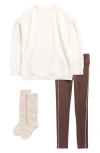 90 Degree By Reflex Kids' Sweatshirt, Leggings & Socks Set In Brown