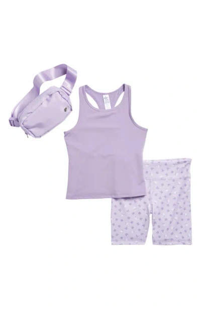 90 Degree By Reflex Kids' Tank, Shorts & Belt Bag Set In Baby Blooms Purple Rose