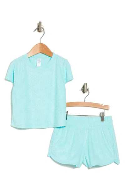 90 Degree By Reflex Kids' Terry Cloth Crop Top & Shorts Set In Delicate Daisy Aruba Blue