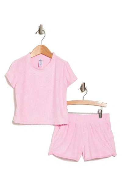 90 Degree By Reflex Kids' Terry Cloth Crop Top & Shorts Set In Pink