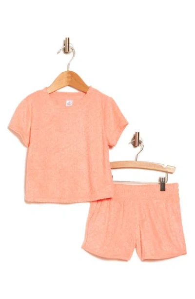 90 Degree By Reflex Kids' Terry Cloth Crop Top & Shorts Set In Pink