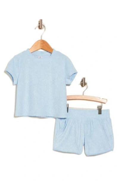 90 Degree By Reflex Kids' Terry Cloth Crop Top & Shorts Set In Blue