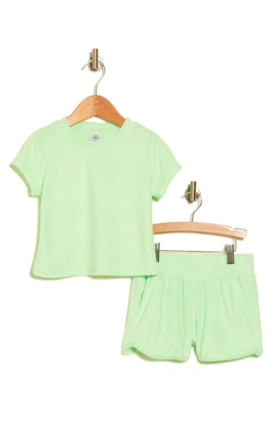 90 Degree By Reflex Kids' Terry Cloth Crop Top & Shorts Set In Delicate Daisy Green Ash