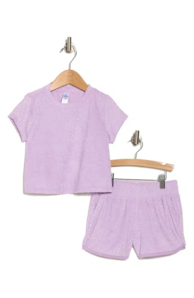 90 Degree By Reflex Kids' Terry Cloth Crop Top & Shorts Set In Delicate Daisy Lilac Breeze