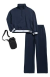 90 Degree By Reflex Kids' Varsity Pullover, Sweatpants & Crossbody Bag In Blue