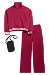 90 Degree By Reflex Kids' Varsity Pullover, Sweatpants & Crossbody Bag In Burgundy