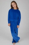 90 Degree By Reflex Kids' Velour Crew Pullover & Wide Leg Pants Set In Blue