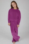 90 Degree By Reflex Kids' Velour Crew Pullover & Wide Leg Pants Set In Purple