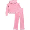 90 Degree By Reflex Kids' Velour Hoodie & Flare Pants Set In Fuchsia Pink