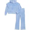 90 Degree By Reflex Kids' Velour Hoodie & Flare Pants Set In Grape Mist