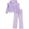 90 Degree By Reflex Kids' Velour Hoodie & Flare Pants Set In Paisley Purple