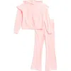 90 Degree By Reflex Kids' Velour Hoodie & Flare Pants Set In Pink Dogwood
