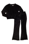 90 Degree By Reflex Kids' Velour Pullover, Flare Pants, & Scrunchie Set In Black