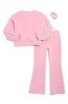 90 Degree By Reflex Kids' Velour Pullover, Flare Pants, & Scrunchie Set In Moonlite Mauve