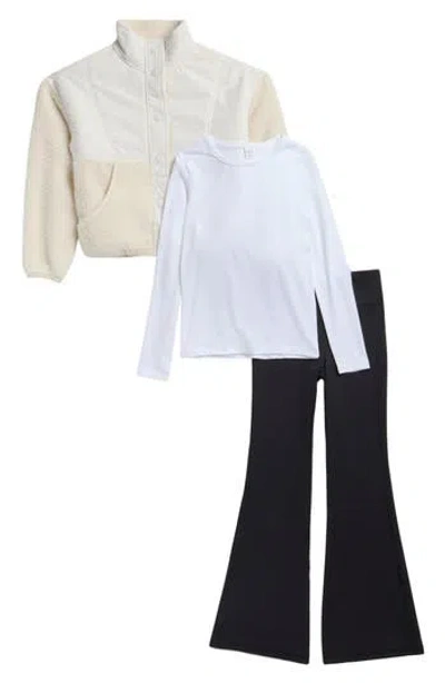 90 Degree By Reflex Kids' Whisper Sherpa Jacket, Tee & Flare Pants 3-piece Set In Yellow