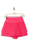 90 Degree By Reflex Lightstreme Hybrid Tiered Shorts In Red
