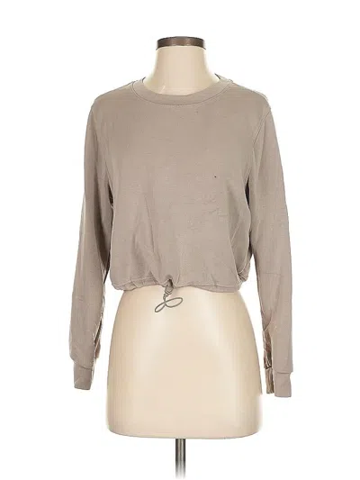 Pre-owned 90 Degree By Reflex Long Sleeve Top Tan Crew Neck Tops In Brown