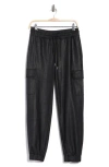 90 Degree By Reflex Lux Aviator Faux Leather Cargo Joggers In Black