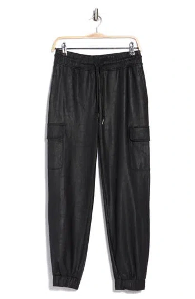 90 Degree By Reflex Lux Aviator Faux Leather Cargo Joggers In Black