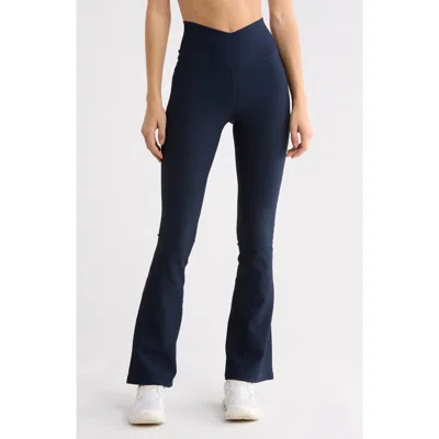 90 Degree By Reflex Madison Chill Tech Rib Crossover High Waist Flare Leggings In Sky Captain