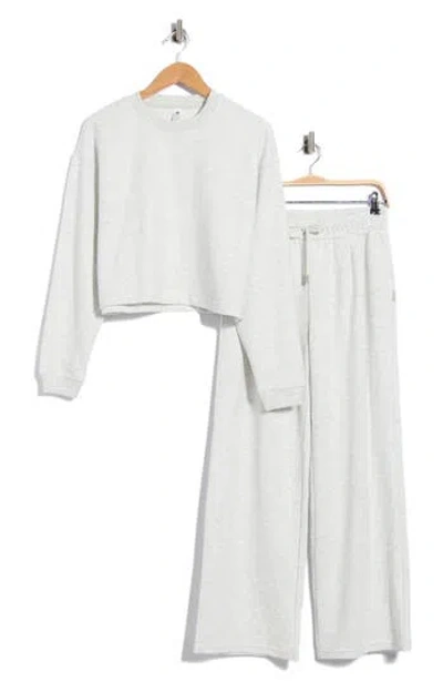 90 Degree By Reflex Marvelle Crewneck Sweatshirt & Wide Leg Pants Lounge Set In Gray