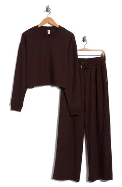 90 Degree By Reflex Marvelle Sweatshirt & Wide Leg Sweatpants In Brown