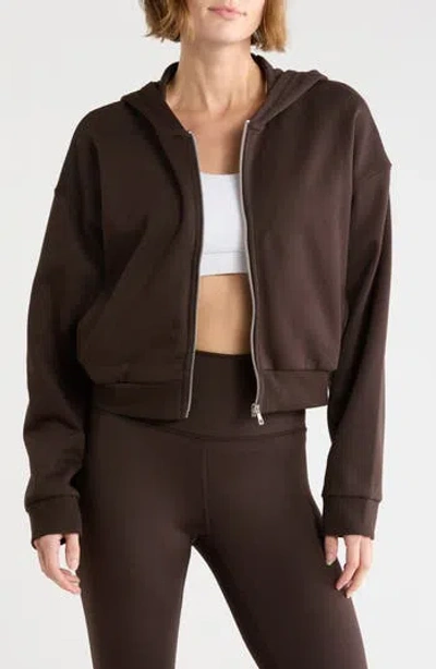 90 Degree By Reflex Odessa Full Zip Cropped Hoodie In Chocolate Torte