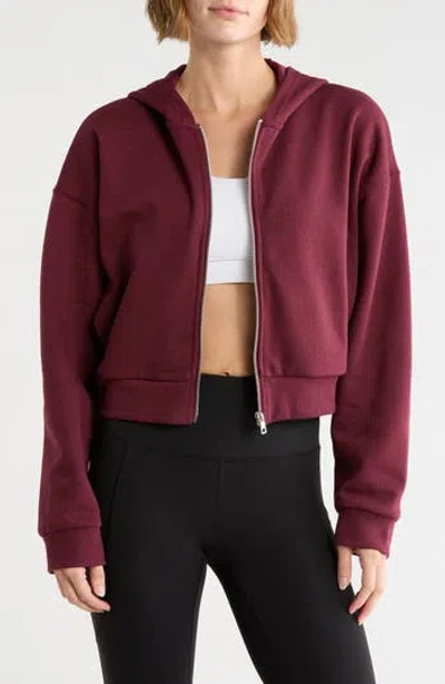 90 Degree By Reflex Odessa Full Zip Cropped Hoodie In Windsor Wine