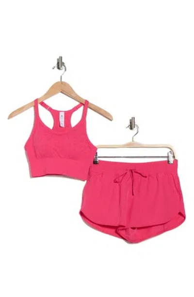 90 Degree By Reflex Safari Trail 2-pack Seamless Racerback Bralette & Shorts Set In Pink