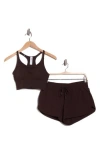 90 Degree By Reflex Safari Trail 2-pack Seamless Racerback Bralette & Shorts Set In Brown