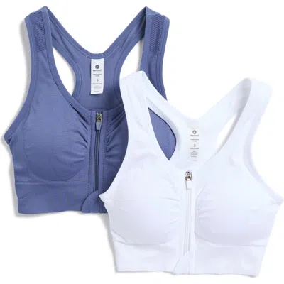 90 Degree By Reflex Seamless Bra Top In Blue Indigo/white