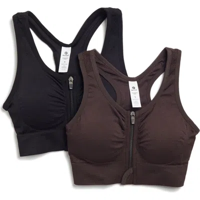 90 Degree By Reflex Seamless Bra Top In Chocolate Torte/black