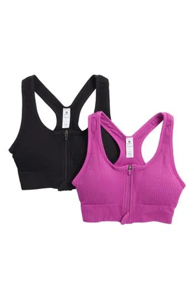 90 Degree By Reflex Seamless Textured Racerback Zip Sports Bra In ...