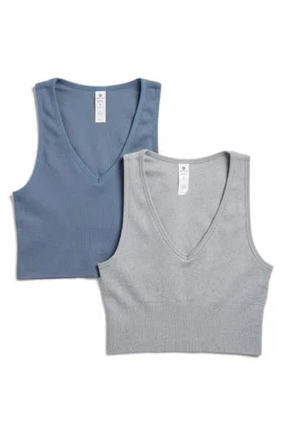 90 Degree By Reflex Seamless V-neck Rib Crop Tank In China Blue/heather Grey