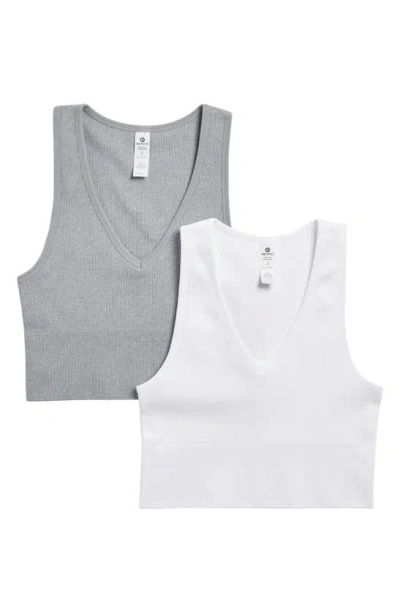 90 Degree By Reflex Seamless V-neck Rib Crop Tank In Heather Grey/white