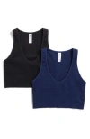 90 Degree By Reflex Seamless V-neck Rib Crop Tank In Peacoat/black