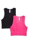 90 Degree By Reflex Seamless V-neck Rib Crop Tank In Pink Glo/black