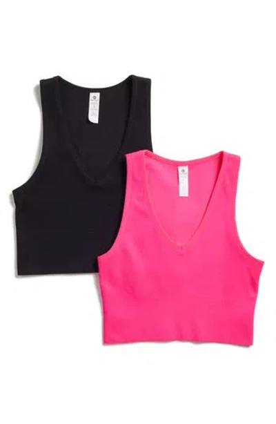 90 Degree By Reflex Seamless V-neck Rib Crop Tank In Pink