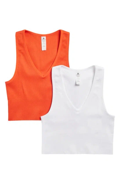 90 Degree By Reflex Seamless V-neck Rib Crop Tank In Tangerine Tango/white