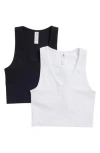 90 Degree By Reflex Seamless V-neck Rib Crop Tank In White/black