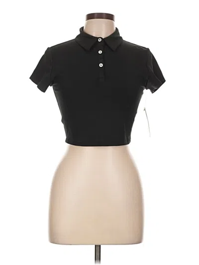Pre-owned 90 Degree By Reflex Short Sleeve Top Black Keyhole Neckline Tops