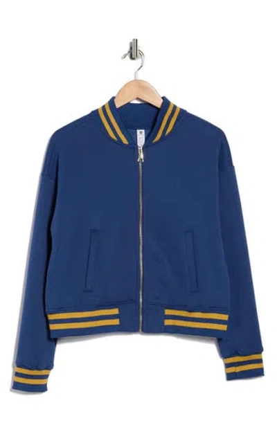 90 Degree By Reflex Silicone Varsity Stripe Fleece Zip Jacket In Blue