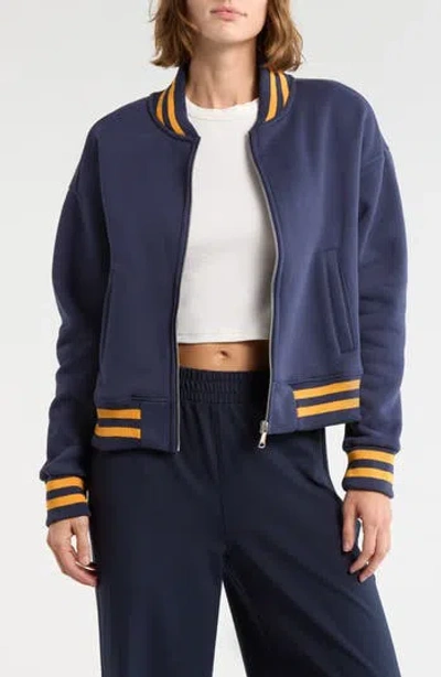 90 Degree By Reflex Silicone Varsity Stripe Fleece Zip Jacket In Blue