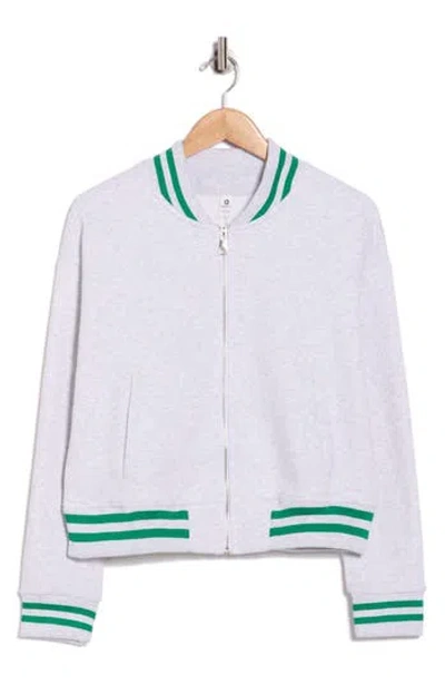 90 Degree By Reflex Silicone Varsity Stripe Fleece Zip Jacket In White