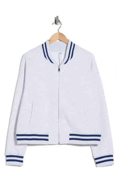 90 Degree By Reflex Silicone Varsity Stripe Fleece Zip Jacket In White