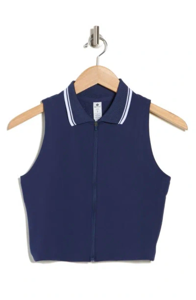 90 Degree By Reflex Sleeveless Zip-up Crop Polo In Blue
