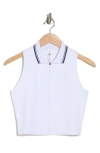 90 Degree By Reflex Sleeveless Zip-up Crop Polo In White-naval Academy