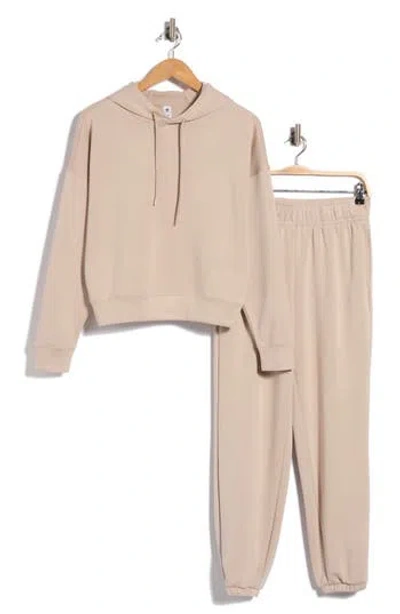 90 Degree By Reflex Softlite Fleece Hoodie & Joggers Set In Neutral