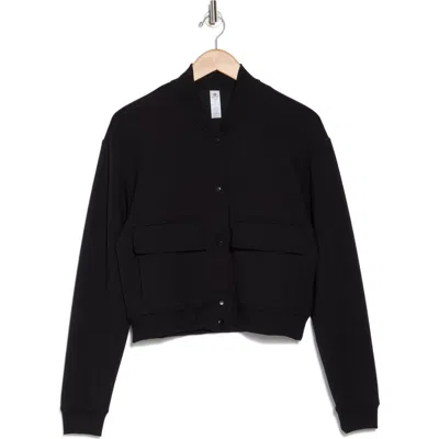 90 Degree By Reflex Soho Snap Cargo Scuba Knit Bomber Jacket In Black